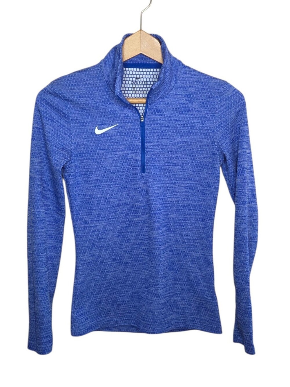 Nike Dri-Fit Heathered Blue 1/4 Zip Fitted Pullover Size XS Sporty Running Gym